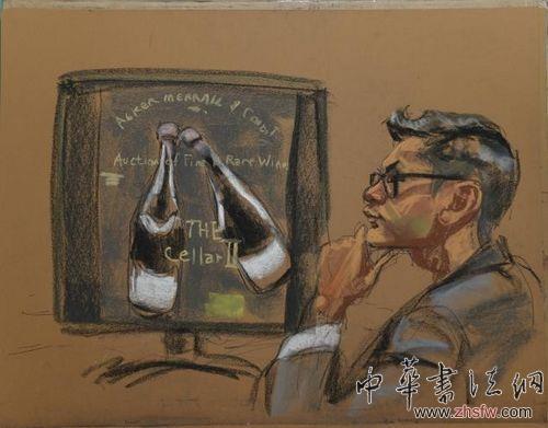 “名酒”收藏家库尼亚万（Rudy Kurniawan）所谓的欧洲“魔术酒窖”全是“烟雾和镜像”。他可能面临20年监禁。图为被告库尼亚万受审情景图。
