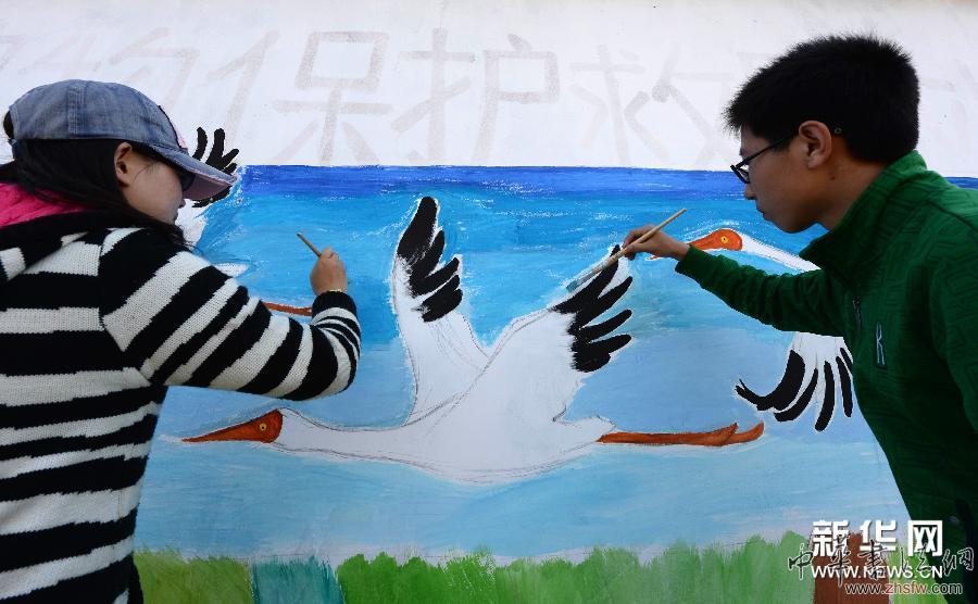 #（生态）（2）志愿者绘画宣传鸟类保护