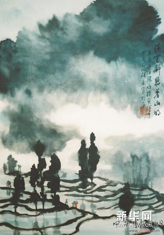 淡云斜照著山明 国画